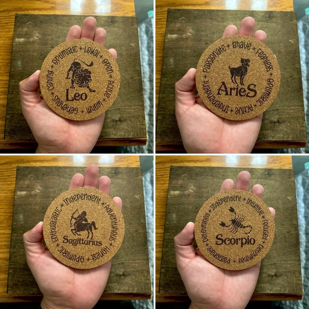 Zodiac Signs Encircled Cork Coasters Lot of 12